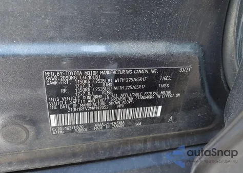 2021 Toyota Rav4 Le z USA, uszkodzony, nr VIN 2T3H1RFV2MW142052